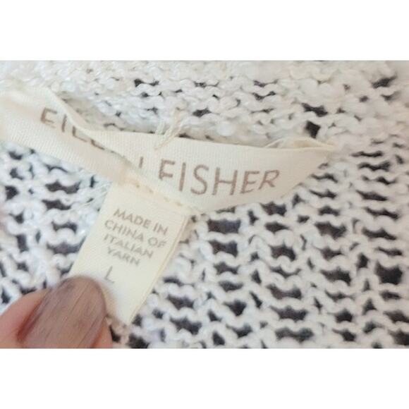 Eileen Fisher Linen Cotton Slub Boat Neck Bell Sleeve Sweater Oyster Gray L - Picture 4 of 7